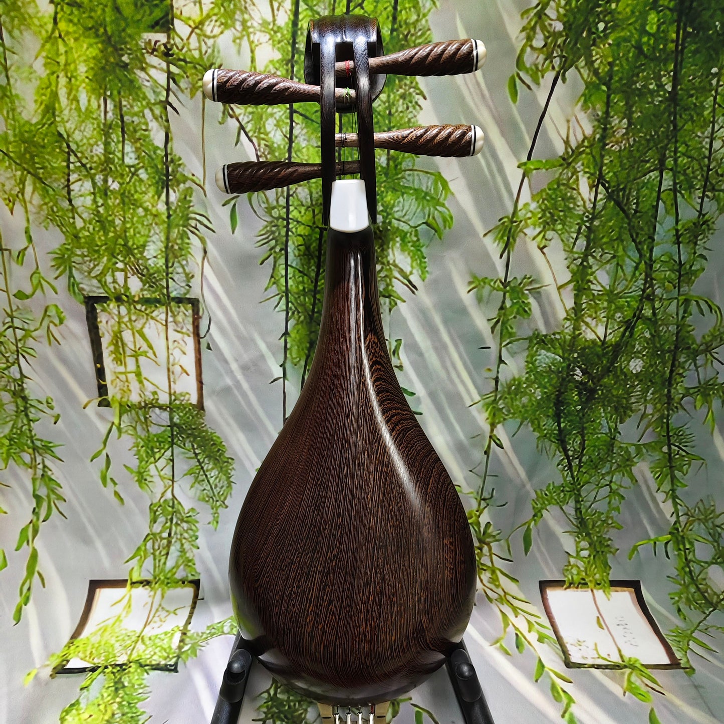 LANDTOM Selected Wenge Wood Liuqin Professional Performance & Examination Grade Chinese Mandolin with Paulownia Soundboard, Comma-Shaped Sound Holes & Peony Headstock, 4-String Traditional Chinese Instrument