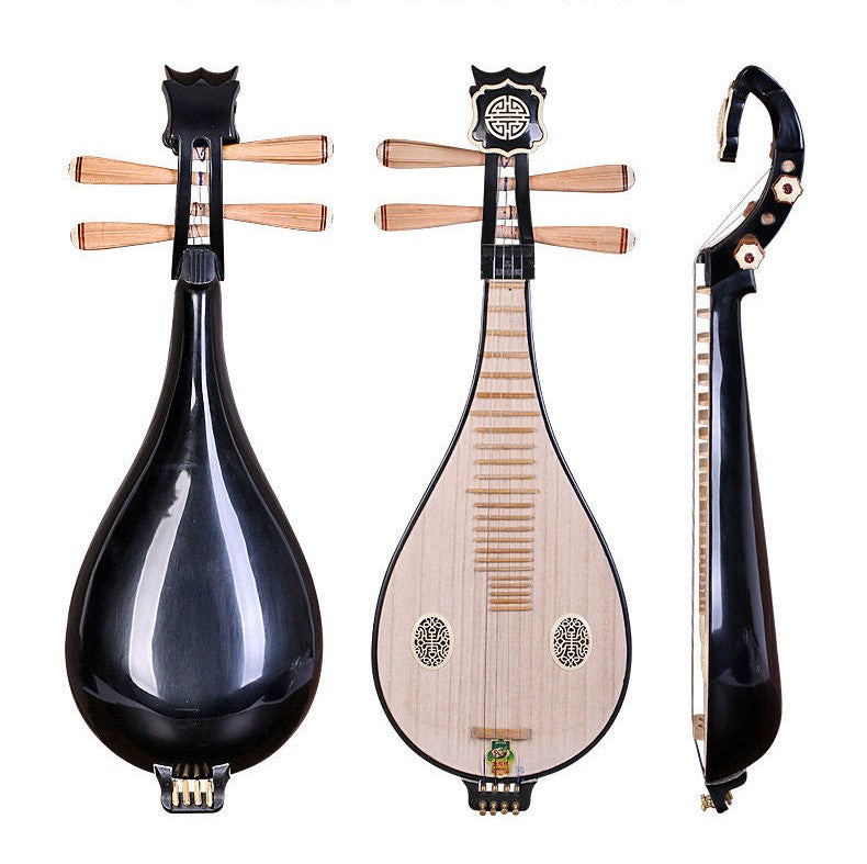 Dunhuang敦煌 654 Ruyi Head Liuqin Beginner Chinese Mandolin with Paulownia Soundboard, Catalpa Wood Body and Rosewood Pegs with Bone Inlays, 4-String Traditional Chinese Instrument