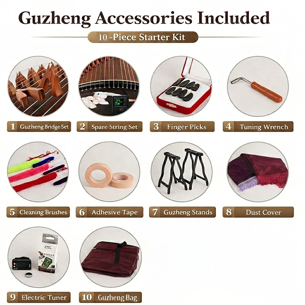 LANDTOM 130cm/51.2in "Echoes" Portable Guzheng, Professional Thick-Carved Mini Guzheng 厚挖筝, Grade A Lankao Paulownia Soundboard, Burl Wood & Ebony Trim Small Guzheng