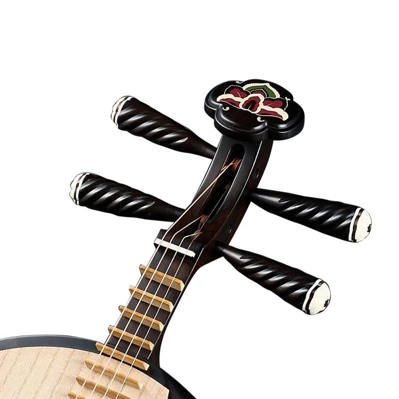 Dunhuang敦煌 23656K "Lotus in Bloom" Professional Ebony Yueqin, Paulownia Soundboard, Ebony Tuning Pegs, Folk & Peking Opera Chinese Moon Guitar