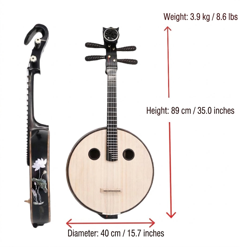 LANDTOM African Blackwood (Dalbergia melanoxylon) Zhongruan Professional Performance Grade with Grade-A Paulownia Soundboard, Round Sound Holes