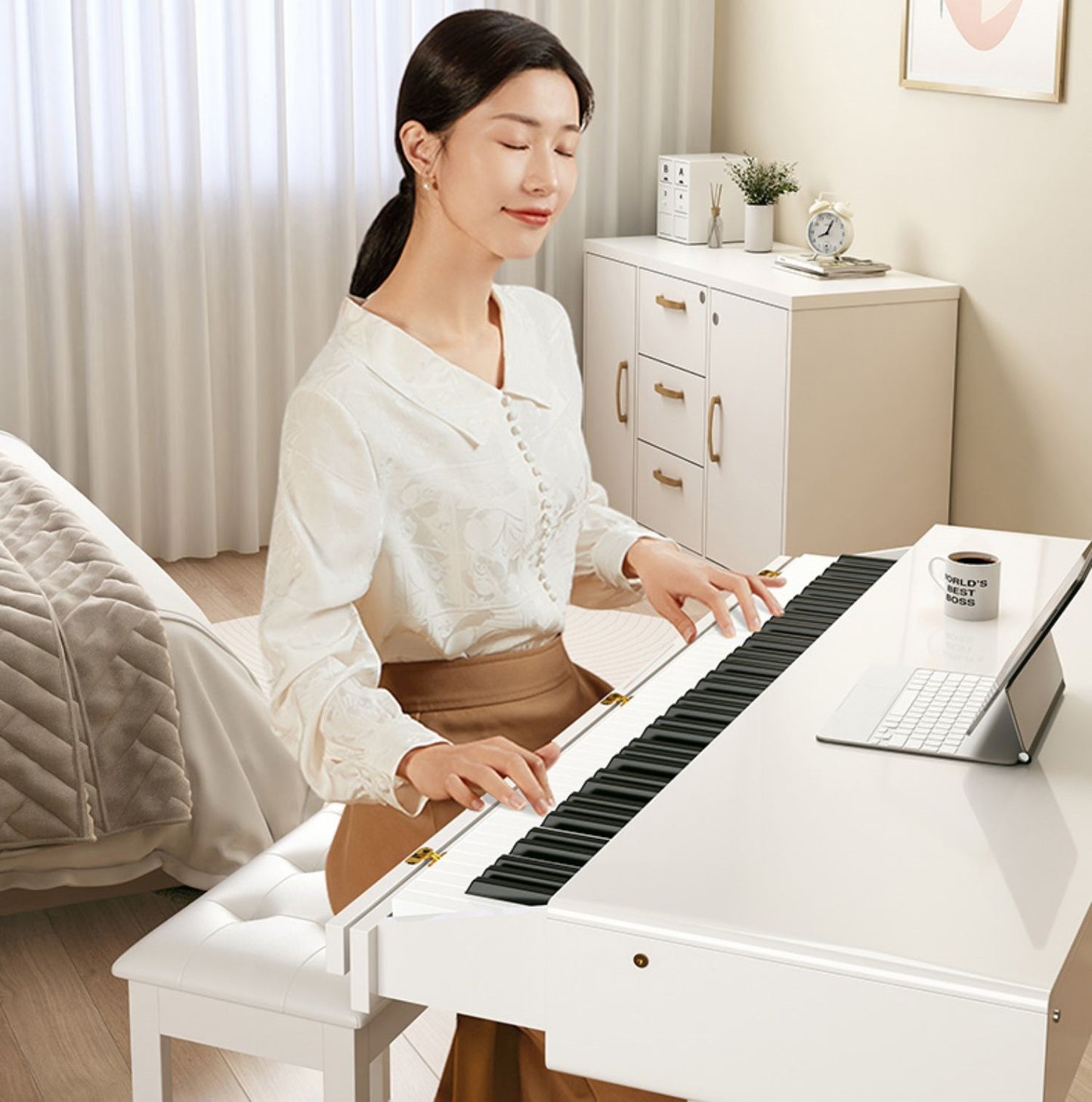 LANDTOM 88-Key Heavy Hammer Beginner Electric Piano Drawer Type Home Desk Electronic Piano