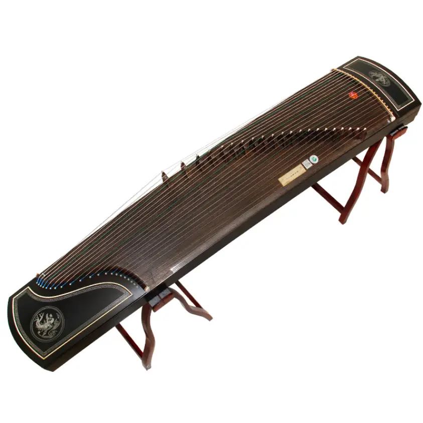 LANDTOM High Level Dragon and Phoenix Solid Ebony with Inlay silver silk Guzheng (163cm) for professional performance(N0.8803)