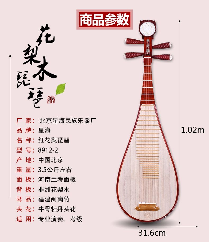 LANDTOM Professional Xinghai Rosewood/African Redsandal Pipa 8912 for daily practice,performance,test grading