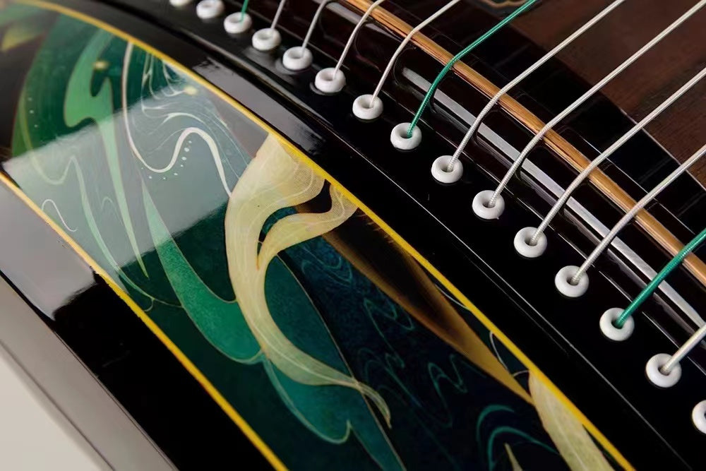 LANDTOM High level Dalbergia cochinchinensis(酸枝木)Wood (实木)Travel Guzheng(135cm) with silk painting For Adults/Children/Senior/Intermediate/Beginner (A)