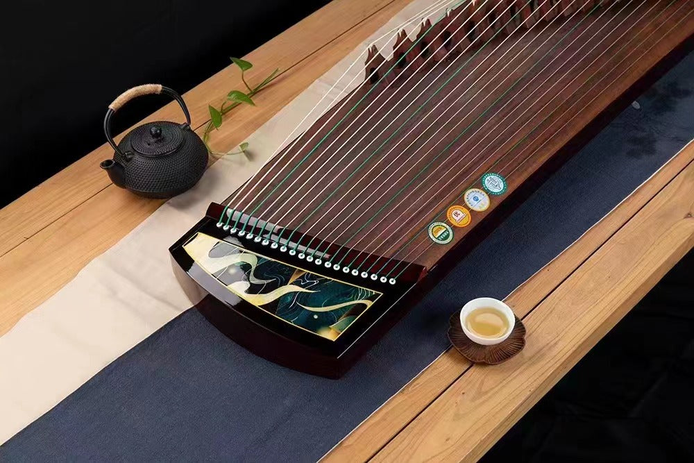 LANDTOM High level Dalbergia cochinchinensis(酸枝木)Wood (实木)Travel Guzheng(135cm) with silk painting For Adults/Children/Senior/Intermediate/Beginner (A)