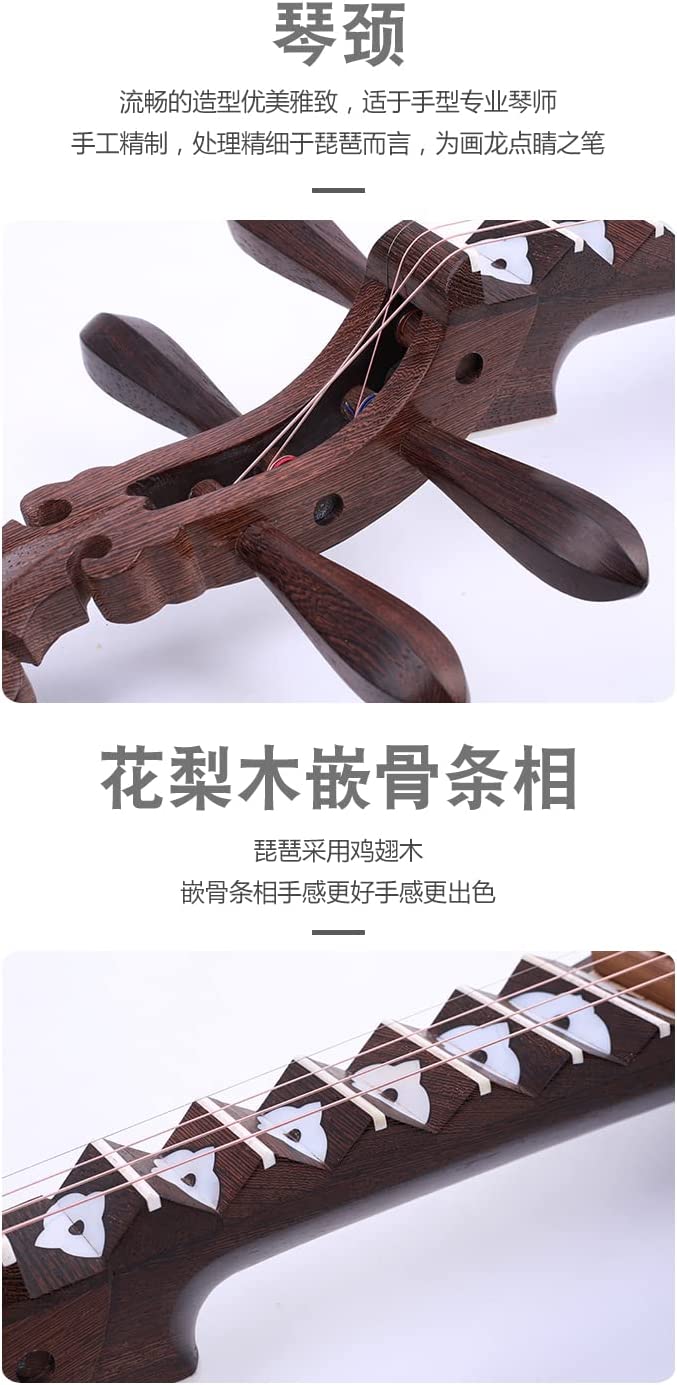 LANDTOM Professional Chicken-Wing Wood Chinese Lute Traditional National Stringed Instrument Pipa for Adults…