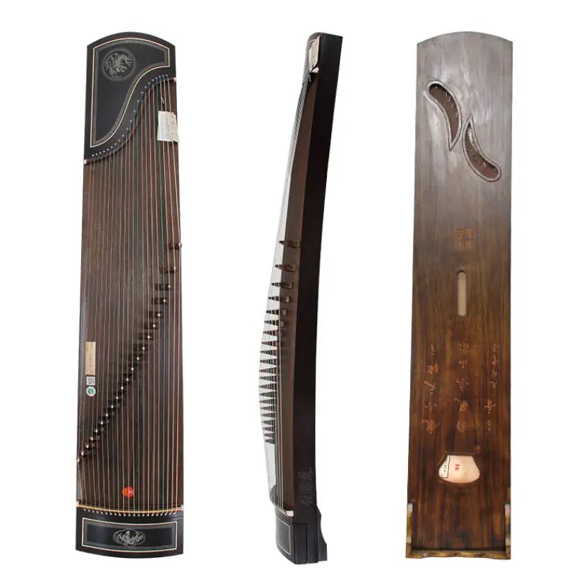 LANDTOM High Level Dragon and Phoenix Solid Ebony with Inlay silver silk Guzheng (163cm) for professional performance(N0.8803)