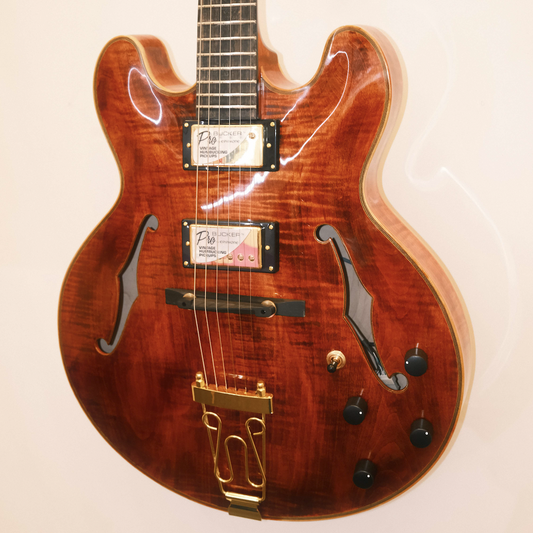 LANDTOM Luthier Handcrafted 335 Hollow Body Archtop Electric Guitar Solid Spruce Top Maple Back Ebony Fingerboard Gloss Custom