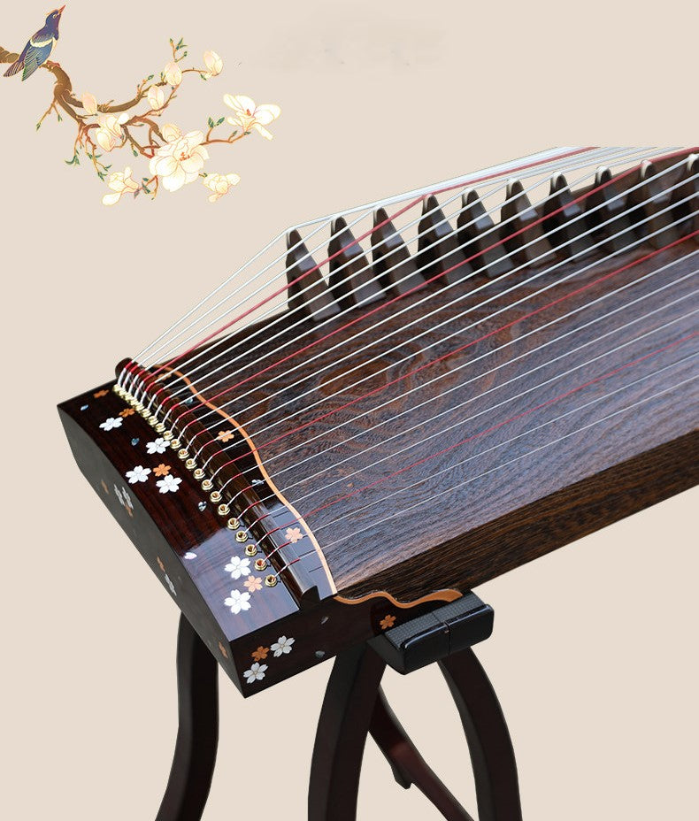 Xiansheng仙声 100cm/39.4in Portable Travel Guzheng One-Piece Hollow-Carved Construction 21-String Professional Beginner Guzheng with Grade-A Lankao Paulownia Soundboard, Broadleaf Rosewood Side Panels & Mother-of-Pearl Inlay, Mini Guzheng, Small Guzheng