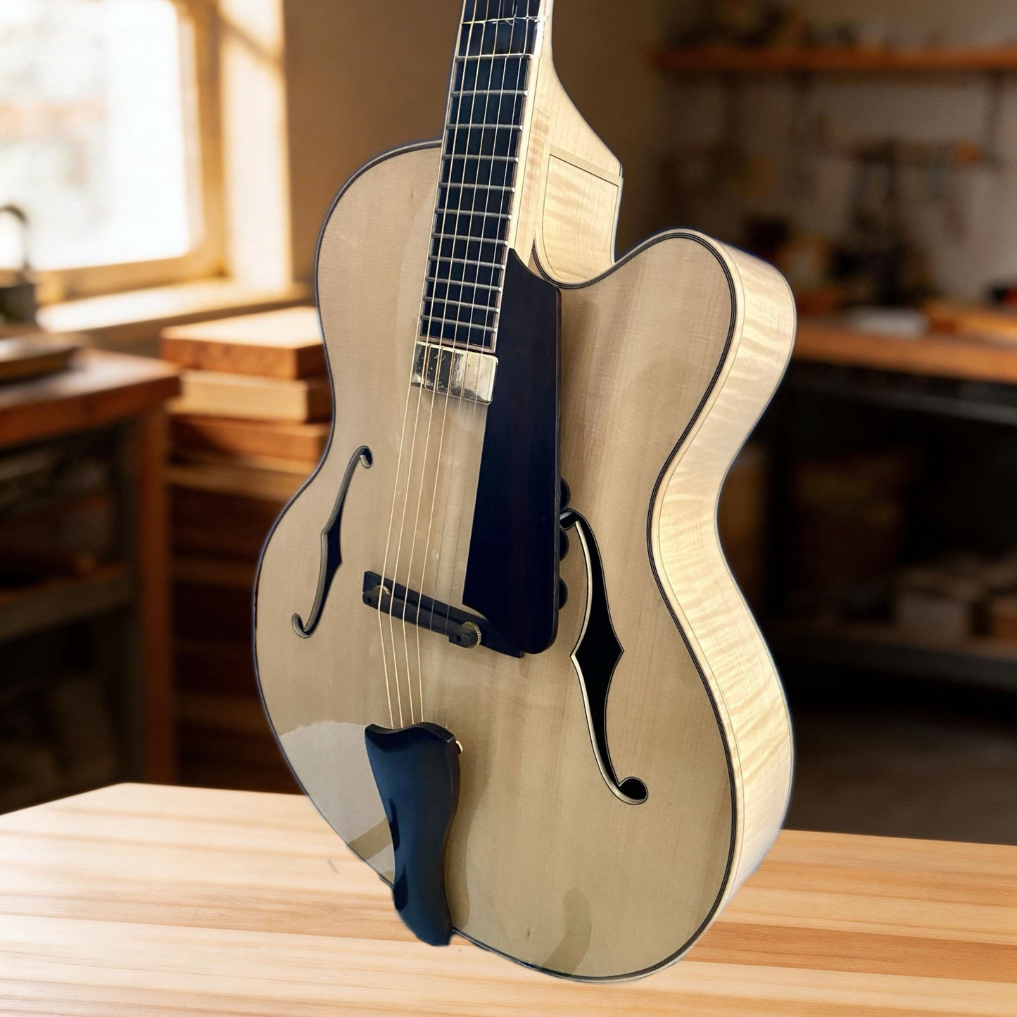 LANDTOM Customizable 2AFlamed Maple Luthier Handcrafted 18" Jazz Electric Guitar Nitro Lacquer Finish Hollow Body Spruce Top Ebony Fingerboard