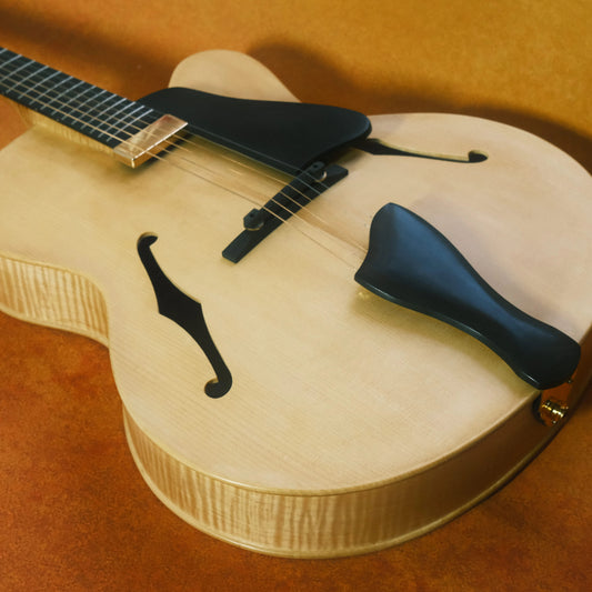 LANDTOM 19NYL Handcrafted 17" Jazz Electric Guitar 6-String Carved Solid Hollow Body Violin Style Spruce Top Maple Neck Ebony