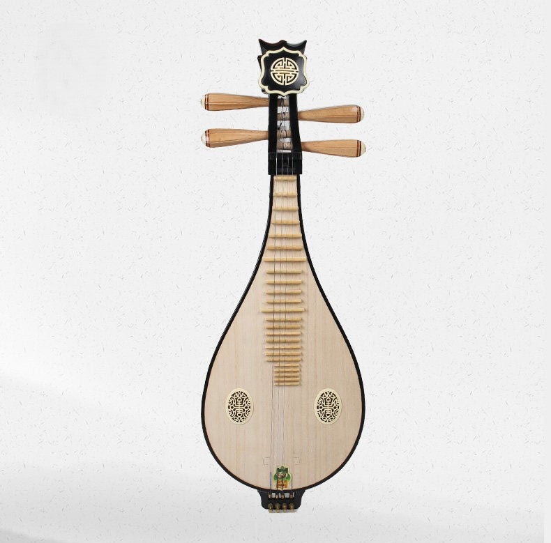 Dunhuang敦煌 654 Ruyi Head Liuqin Beginner Chinese Mandolin with Paulownia Soundboard, Catalpa Wood Body and Rosewood Pegs with Bone Inlays, 4-String Traditional Chinese Instrument