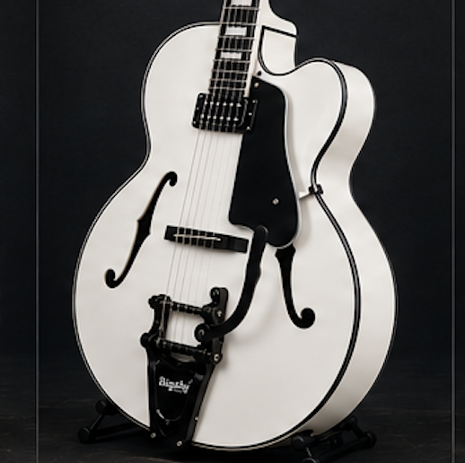 LANDTOM Hollow Archtop Jazz Guitar Carved Maple Neck Solid Hollow Body Spruce Top White Color Handmade 6-String Ebony 18inch Customization Available