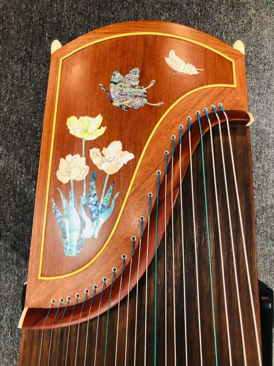 Dunhuang Professional Level Floral Butterflies High-grade Guibourtia Tessmannii Guzheng 694L-R 敦煌牌蝶戏花间 for Professional Performancers Graded Examinations