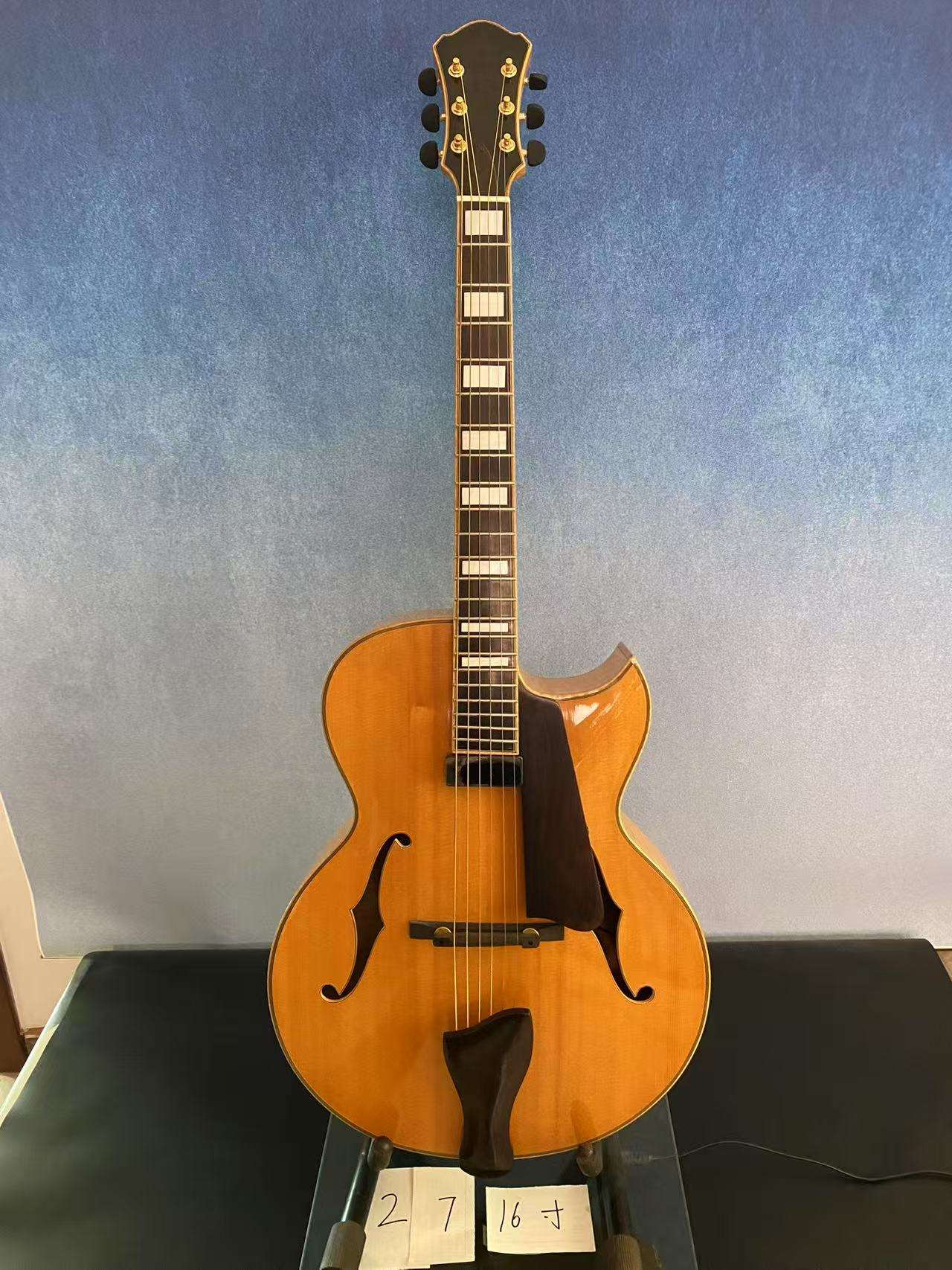 LANDTOM 19NYL Luthier Handcrafted 16" Jazz Electric Guitar Golden Finish Flamed Maple Hollow Body Spruce Top Ebony Fingerboard