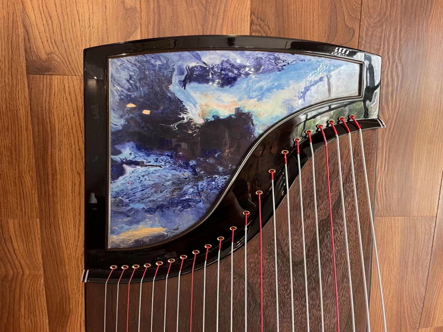 Zhuque朱雀 Azure Drift Professional Guzheng with Premium Lankao Paulownia Soundboard, African Rosewood Body, Ebony Bridges & Hollow-Carved Construction