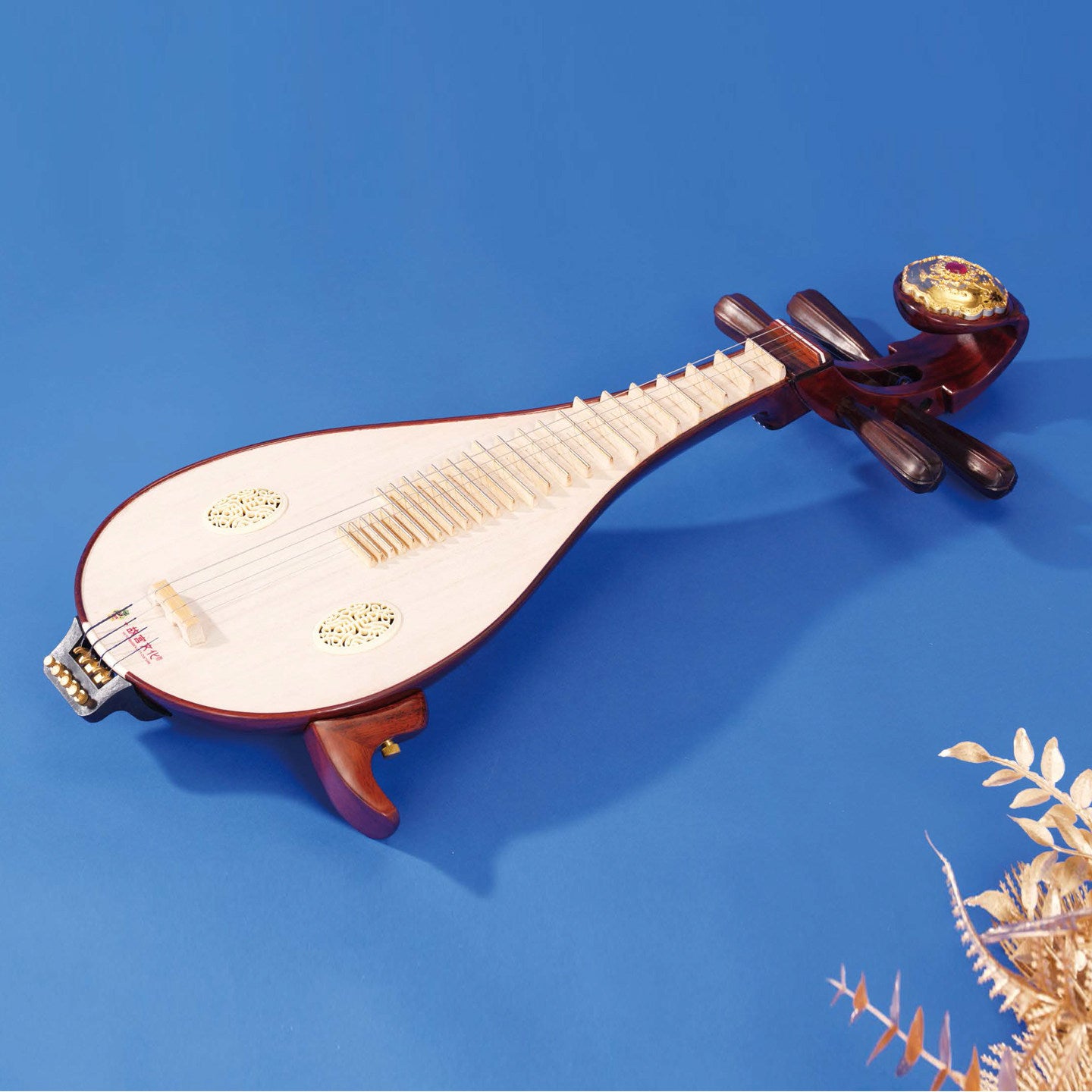 Dunhuang敦煌 LM24651J "Die Hua Liu Jin" Professional Liuqin Official Palace Museum Collaboration, Paulownia Soundboard, Figured Dalbergia Rosewood Body, Aged Rosewood Tuning Pegs with Fine Tuners, 4-String Chinese Mandolin
