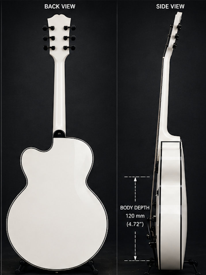 LANDTOM Hollow Archtop Jazz Guitar Carved Maple Neck Solid Hollow Body Spruce Top White Color Handmade 6-String Ebony 18inch Customization Available