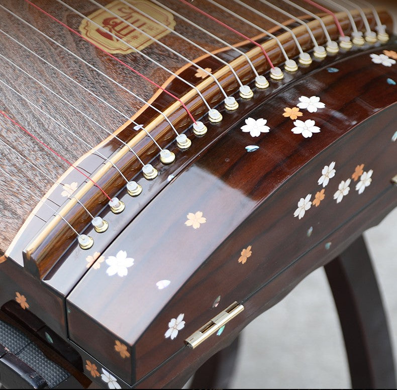 Xiansheng仙声 100cm/39.4in Portable Travel Guzheng One-Piece Hollow-Carved Construction 21-String Professional Beginner Guzheng with Grade-A Lankao Paulownia Soundboard, Broadleaf Rosewood Side Panels & Mother-of-Pearl Inlay, Mini Guzheng, Small Guzheng