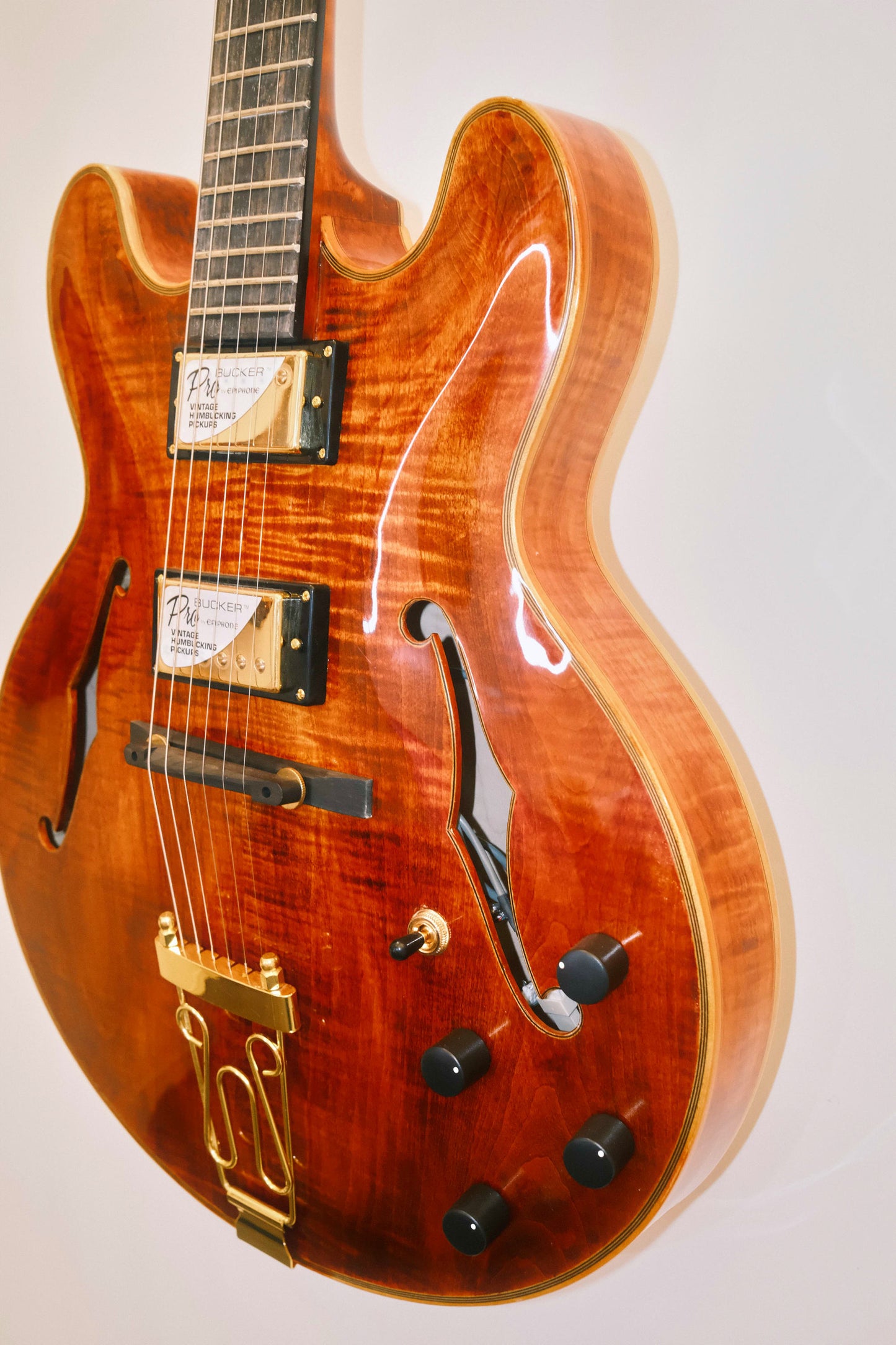 LANDTOM Luthier Handcrafted 335 Hollow Body Archtop Electric Guitar Solid Spruce Top Maple Back Ebony Fingerboard Gloss Custom