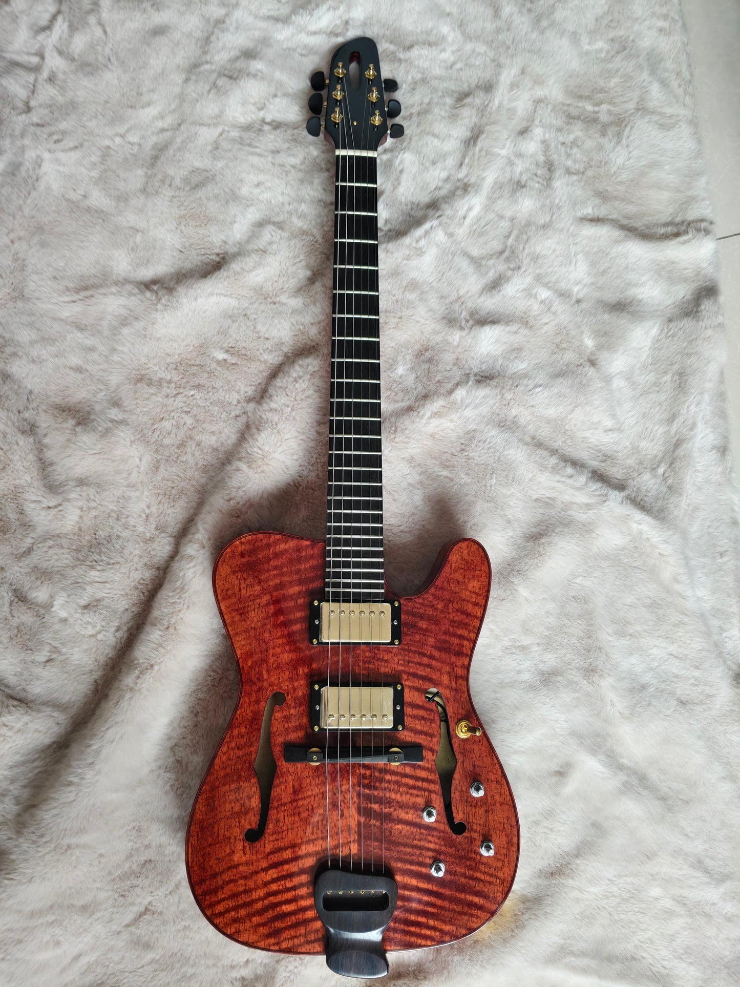 LANDTOM Fender Violinstyle Customizable Electric Guitar for Telecaster Type Carved Maple Spruce Top Jazz Hollow Body Archtop Guitar