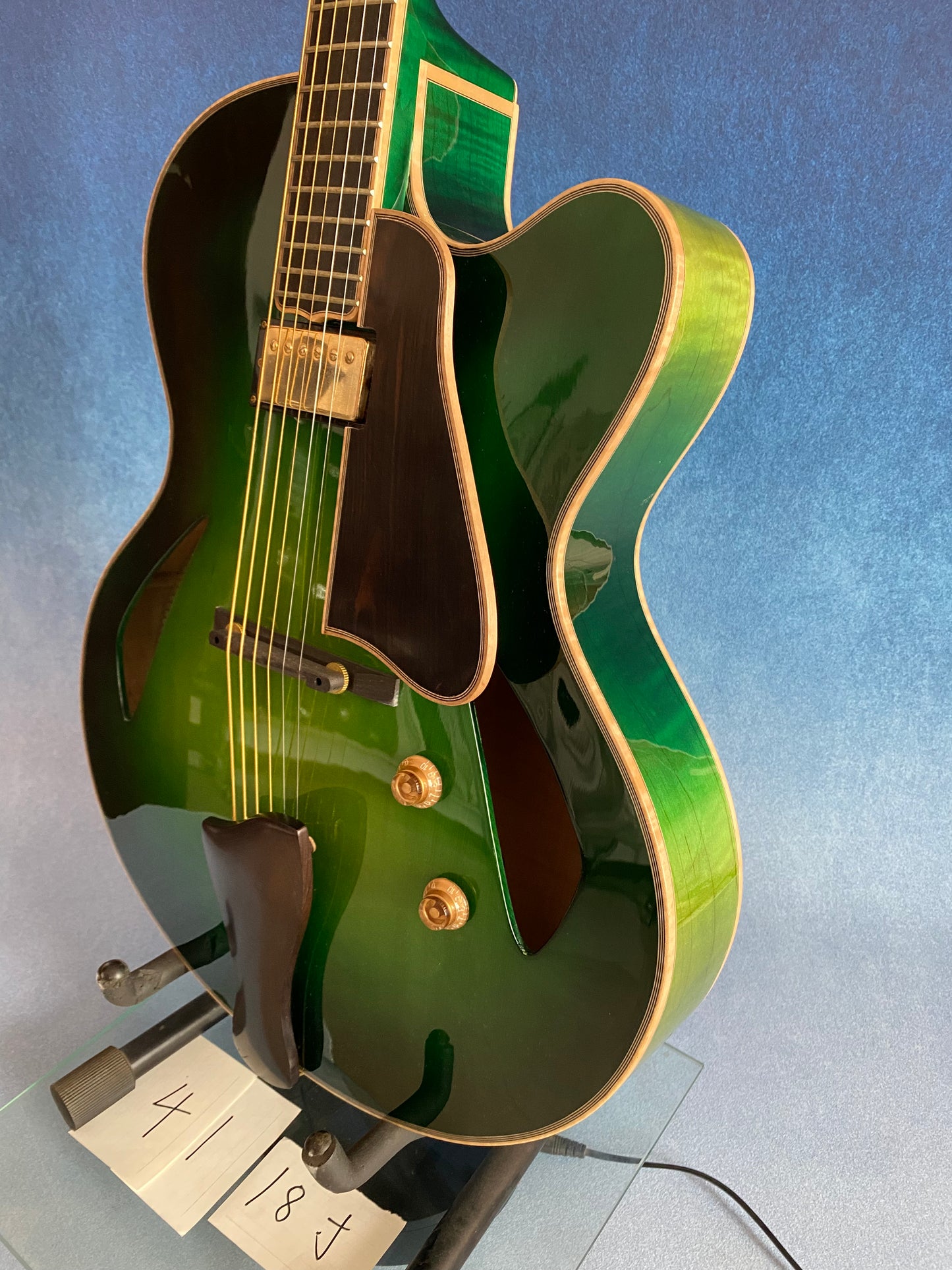 LANDTOM 19NYL Luthier Handcrafted 16" Jazz Hollow Body Electric Guitar Professional Flamed Maple Solid Wood Green Spruce Top/ Ebony