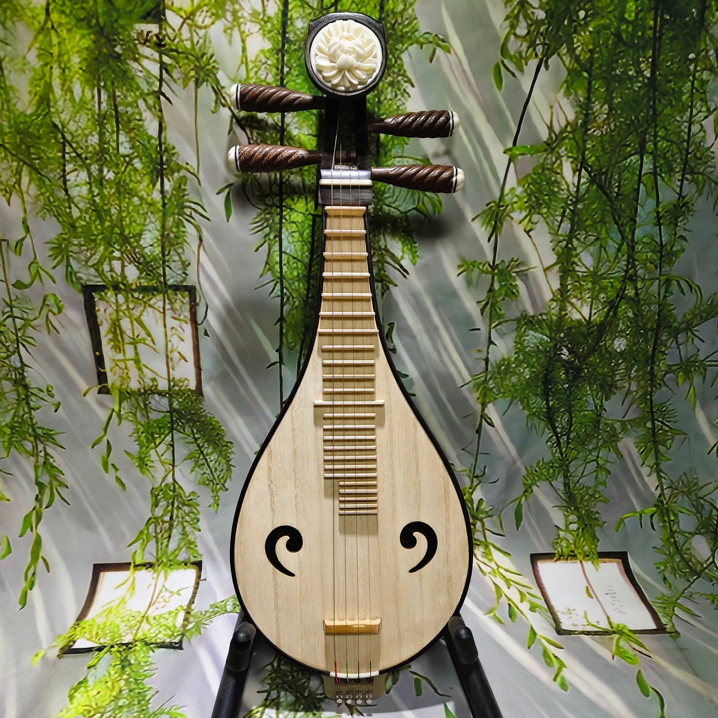 LANDTOM Selected Wenge Wood Liuqin Professional Performance & Examination Grade Chinese Mandolin with Paulownia Soundboard, Comma-Shaped Sound Holes & Peony Headstock, 4-String Traditional Chinese Instrument