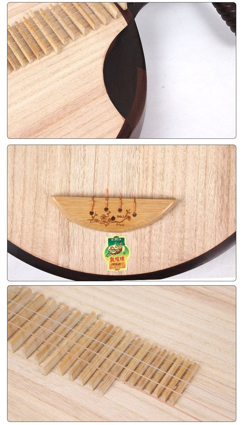 Dunhuang敦煌 656K Professional Ebony Yueqin, Paulownia Soundboard, Ebony Tuning Pegs, Xuemei Headstock, Folk & Peking Opera Chinese Moon Guitar