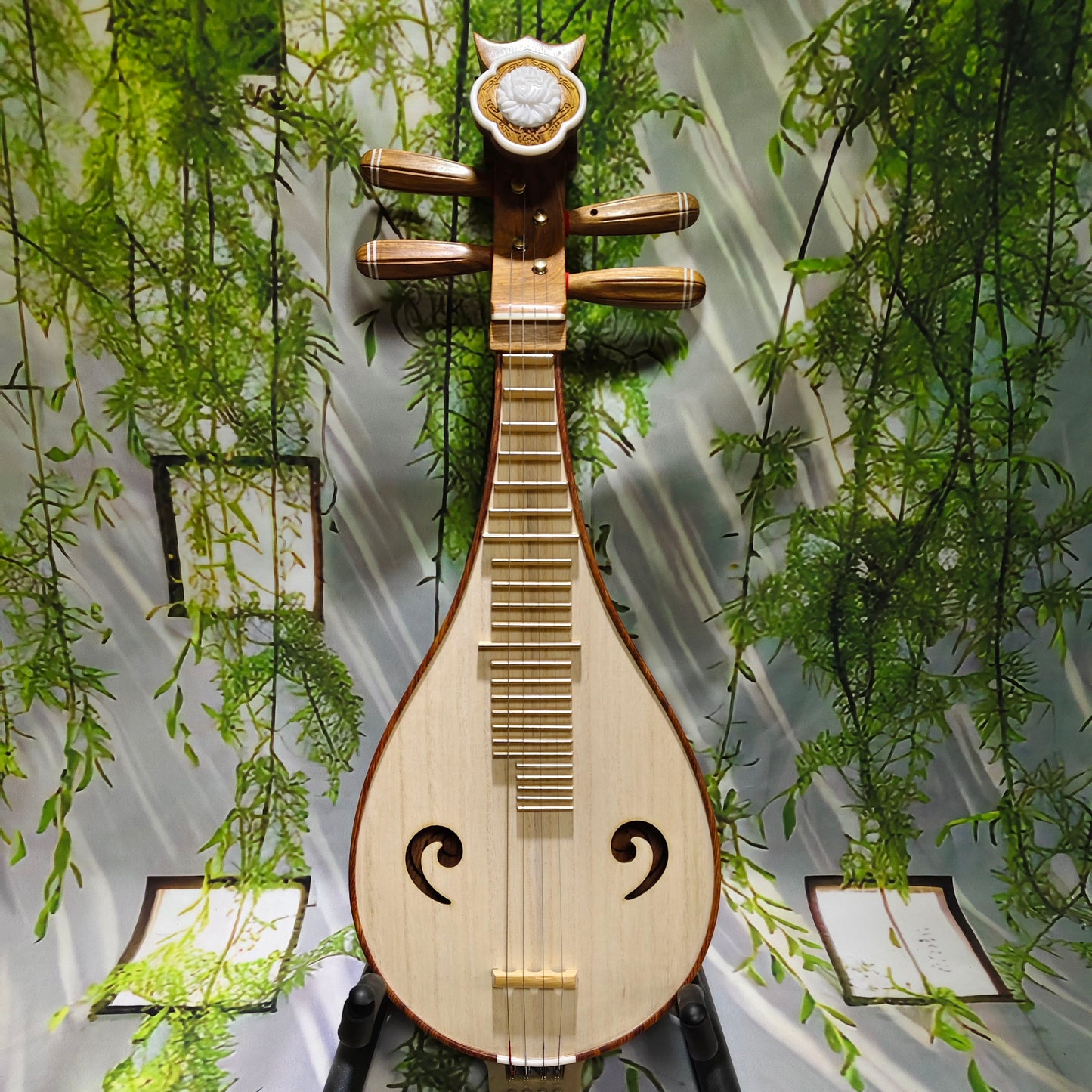 LANDTOM Aged Kosso (Pterocarpus erinaceus) Liuqin Professional Performance & Examination Grade Chinese Mandolin with Paulownia Soundboard, Comma-Shaped Sound Holes, 4-String Traditional Chinese Instrument