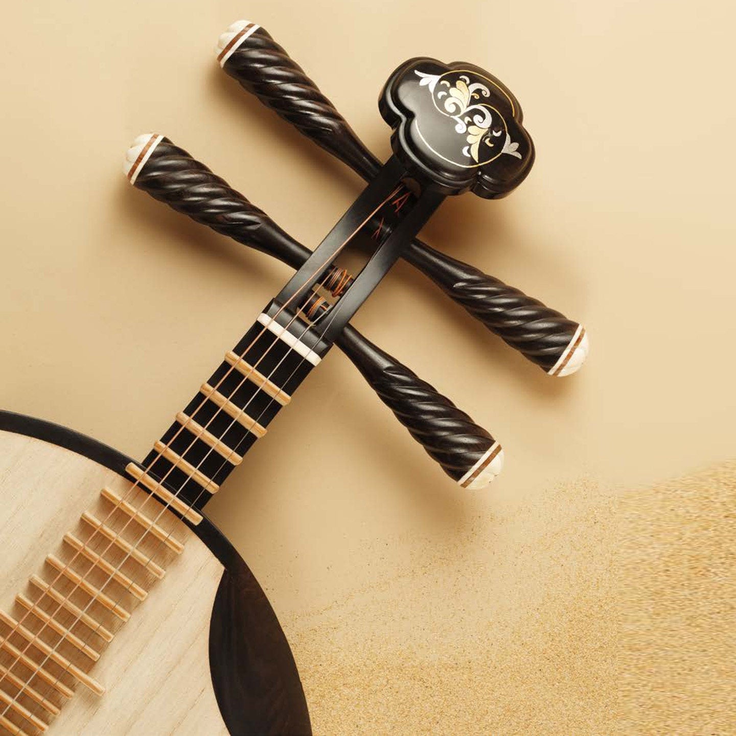 Dunhuang敦煌 24656KP "Dunhuang Reverie" Professional Ebony Yueqin, Paulownia Soundboard, Ebony Tuning Pegs, Folk & Peking Opera Chinese Moon Guitar