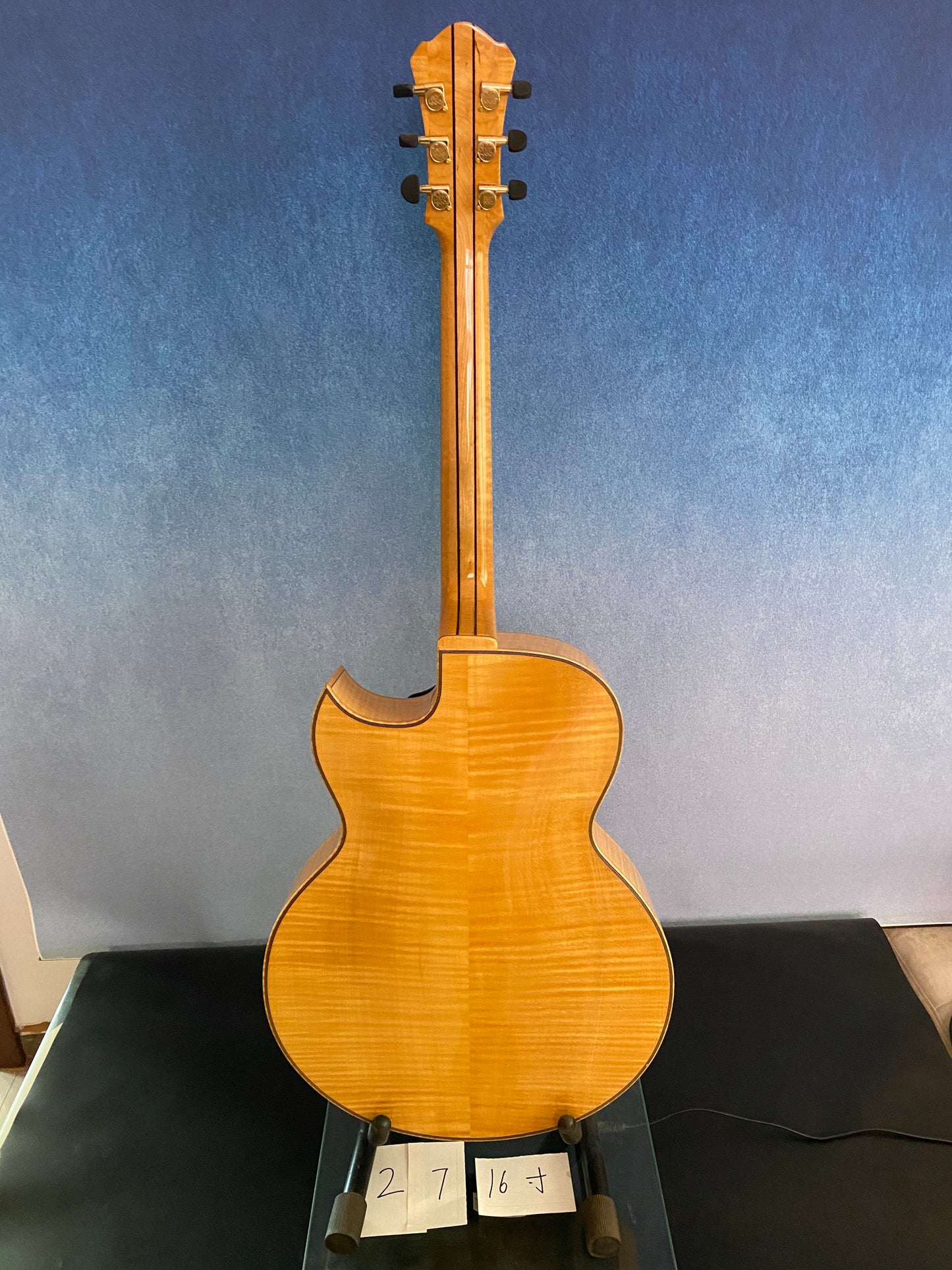 LANDTOM 19NYL Luthier Handcrafted 16" Jazz Electric Guitar Golden Finish Flamed Maple Hollow Body Spruce Top Ebony Fingerboard