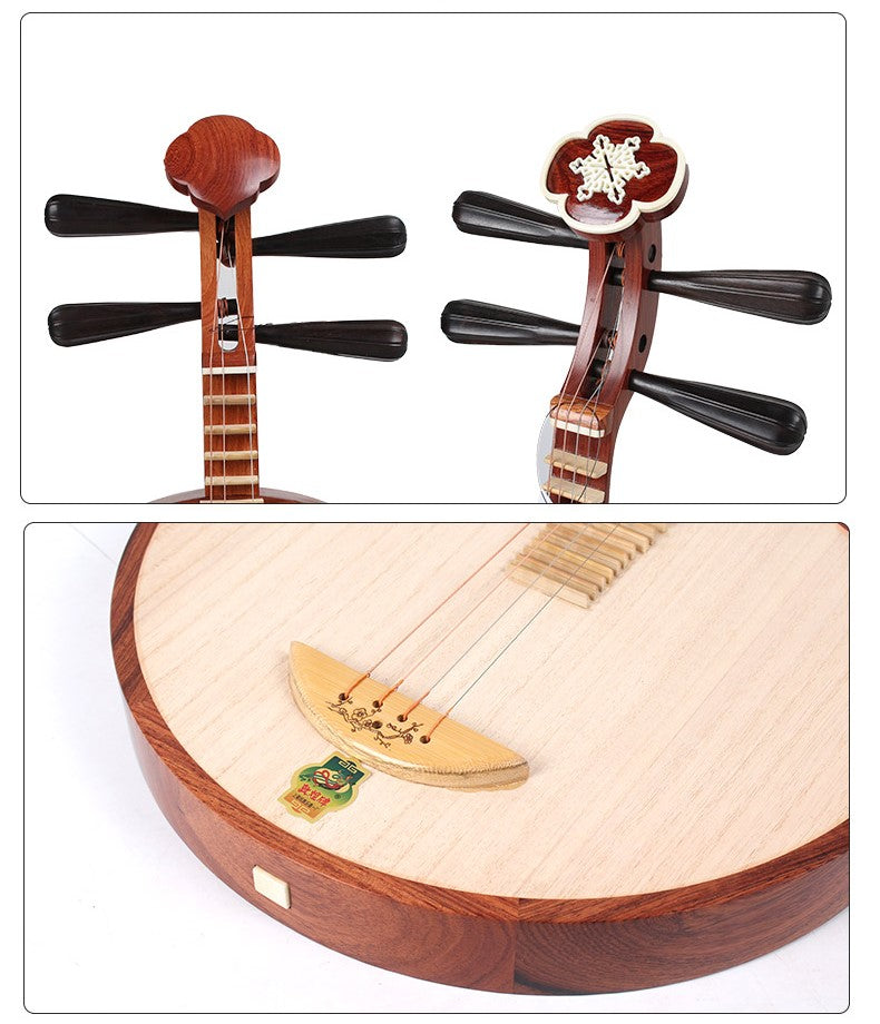 Dunhuang敦煌 656 Professional Rosewood Yueqin, Paulownia Soundboard, Ebony Tuning Pegs, Xuemei Headstock, Folk & Peking Opera Chinese Moon Guitar