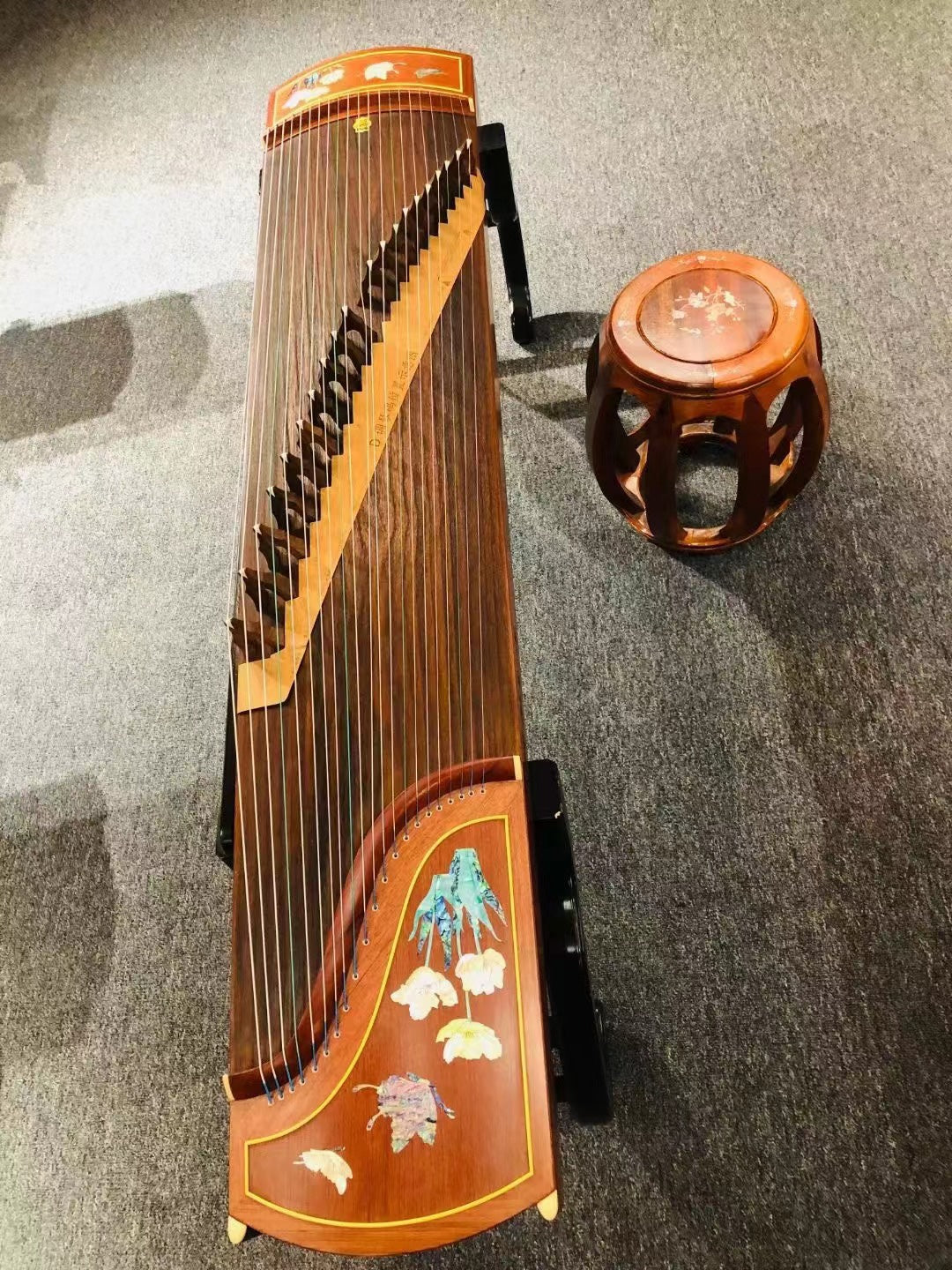 Dunhuang Professional Level Floral Butterflies High-grade Guibourtia Tessmannii Guzheng 694L-R 敦煌牌蝶戏花间 for Professional Performancers Graded Examinations