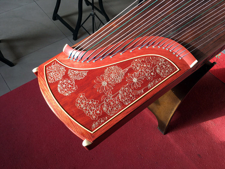 Dunhuang Guzheng 694T-R Rive Gauche Bloom 敦煌牌左岸花开 Redwood Professional Performance Grade 21-String Chinese Zither Traditional Instrument for Advanced Players
