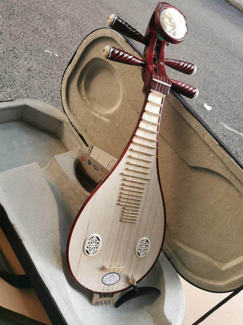 LANDTOM Chinese Toon Wood Liuqin Beginner Chinese Mandolin with Paulownia Soundboard, Rosewood Tuning Pegs & Peony Headstock, 4-String Traditional Chinese Instrument for Students