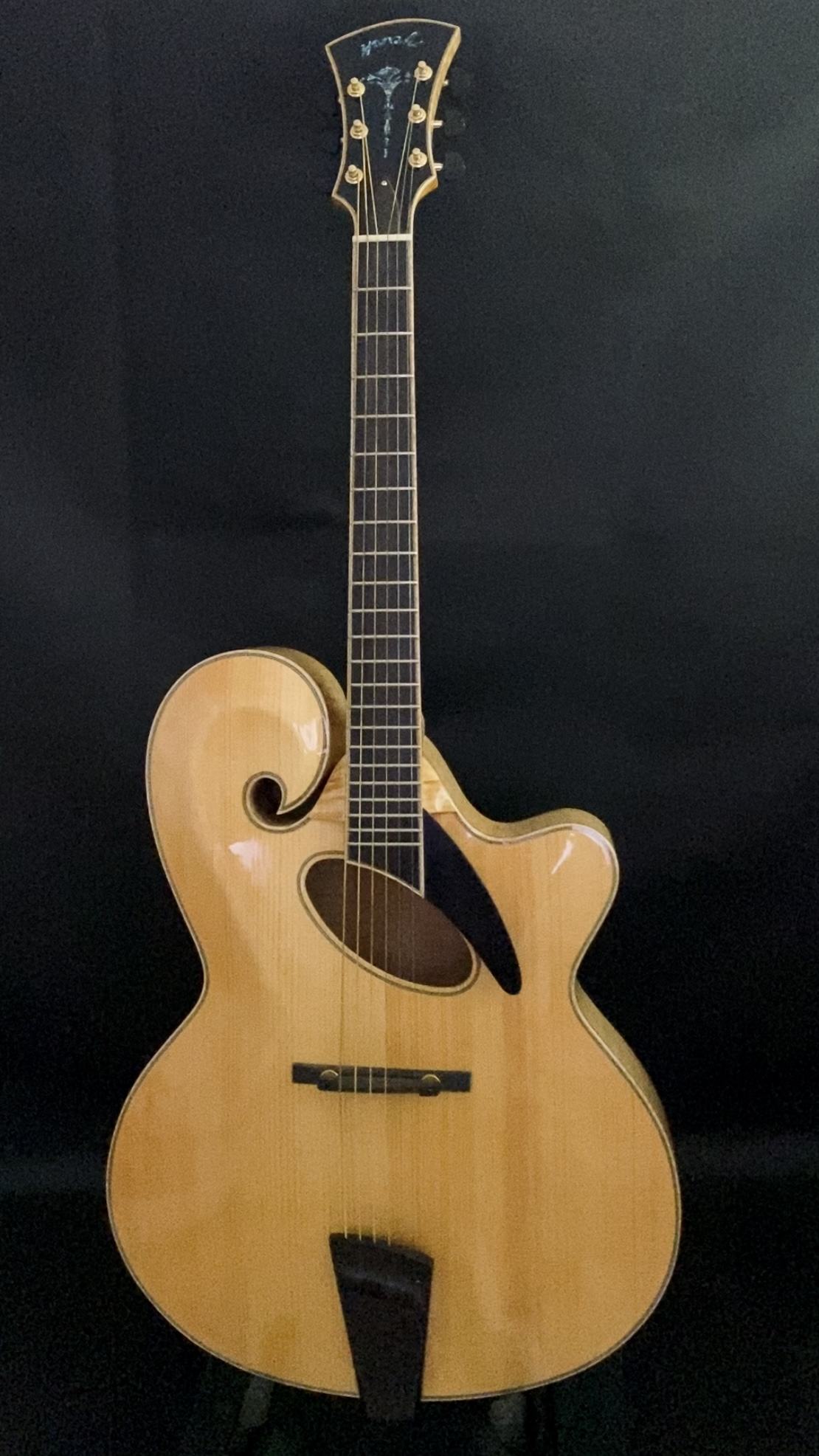 LANDTOM Customizable 18 Inch Fully Handmade Solid Wood Mandolin Style Archtop Guitar with 6 Strings Maple Top Ebony Fingerboard