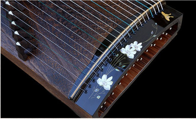 LANDTOM 88cm/34.6in "Jade Whisper" Portable Guzheng, Professional Thick-Carved Mini Guzheng 厚挖筝, Grade A Lankao Paulownia Soundboard, Ebony Trim, Mother-of-Pearl Inlay Small Guzheng