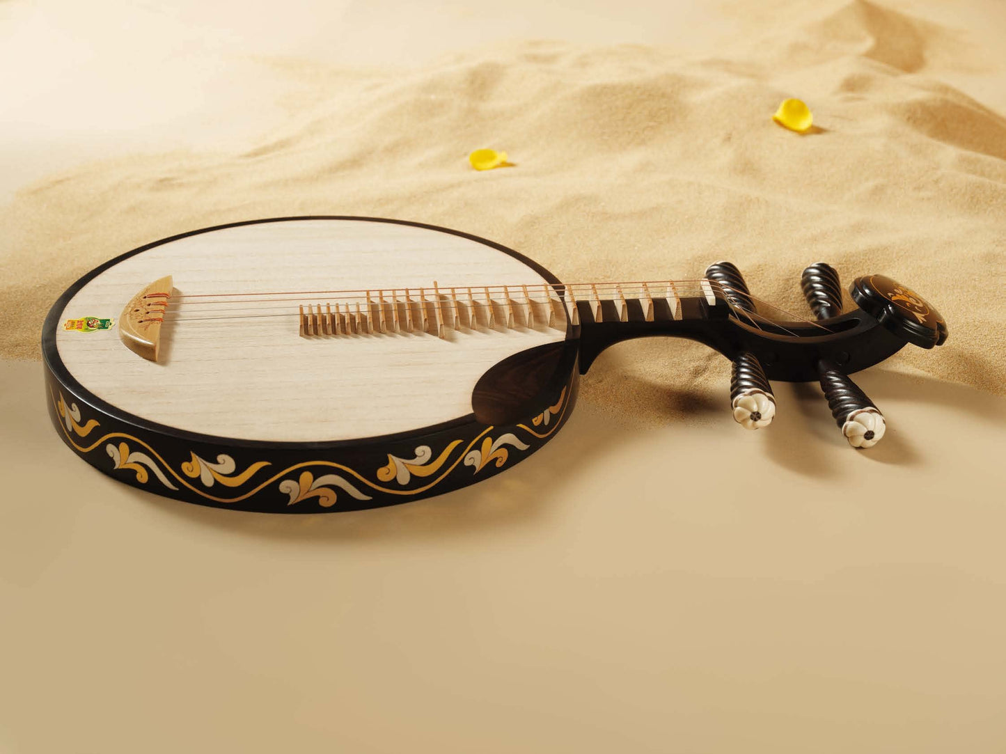 Dunhuang敦煌 24656KP "Dunhuang Reverie" Professional Ebony Yueqin, Paulownia Soundboard, Ebony Tuning Pegs, Folk & Peking Opera Chinese Moon Guitar