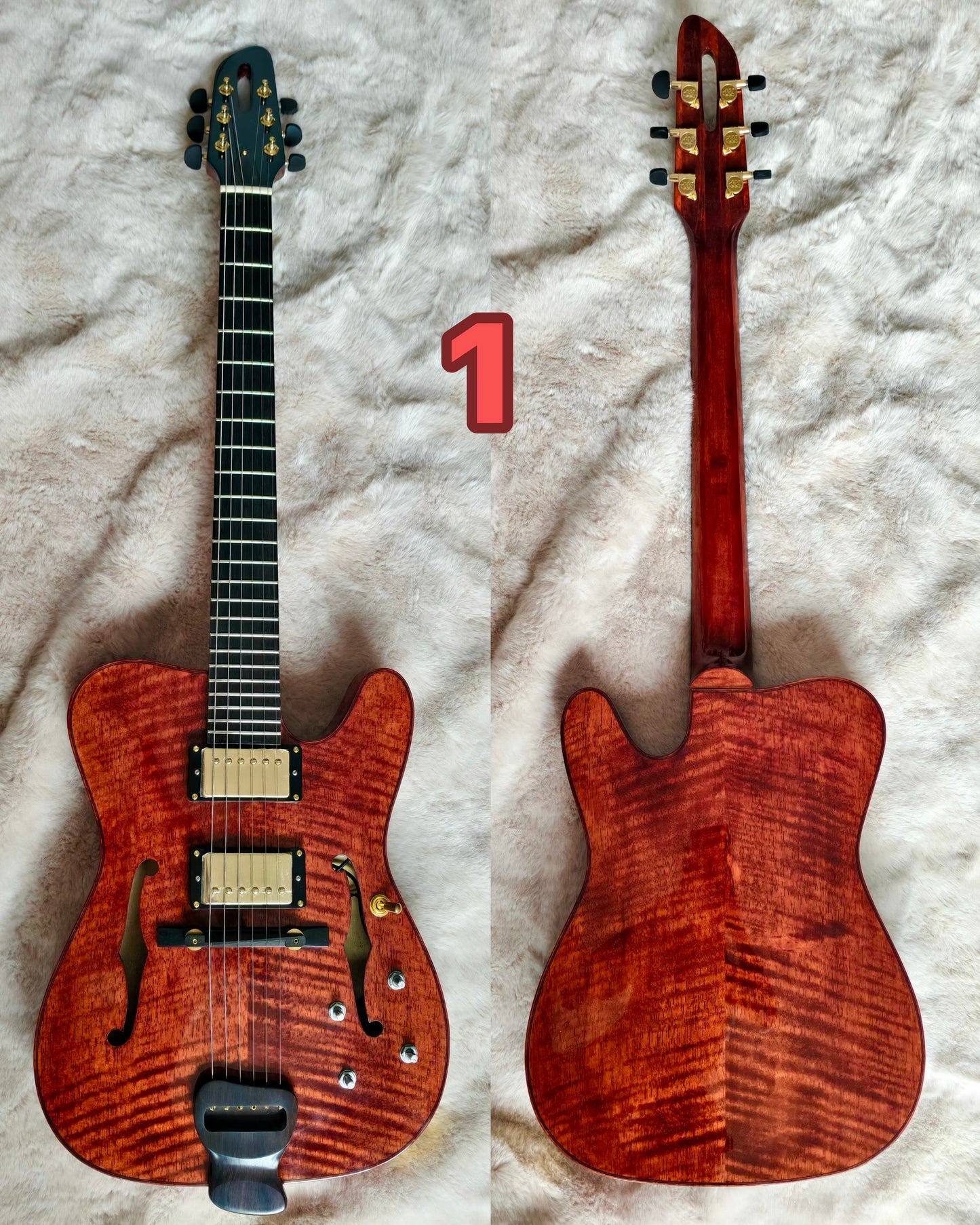 LANDTOM Fender Violinstyle Customizable Electric Guitar for Telecaster Type Carved Maple Spruce Top Jazz Hollow Body Archtop Guitar