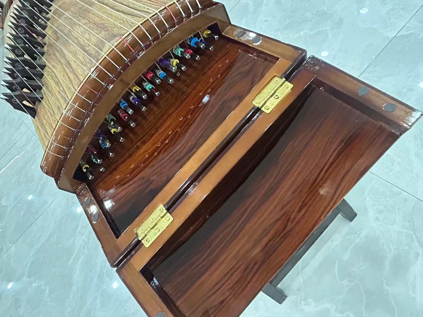 Longyin龙音 Celestial Radiance穹光 S-158 Professional 163 cm/64.2” Guzheng with Broadleaf Rosewood Body, Golden Nanmu Accents & Grade-A Lankao Paulownia Soundboard, 21-String Chinese Zither