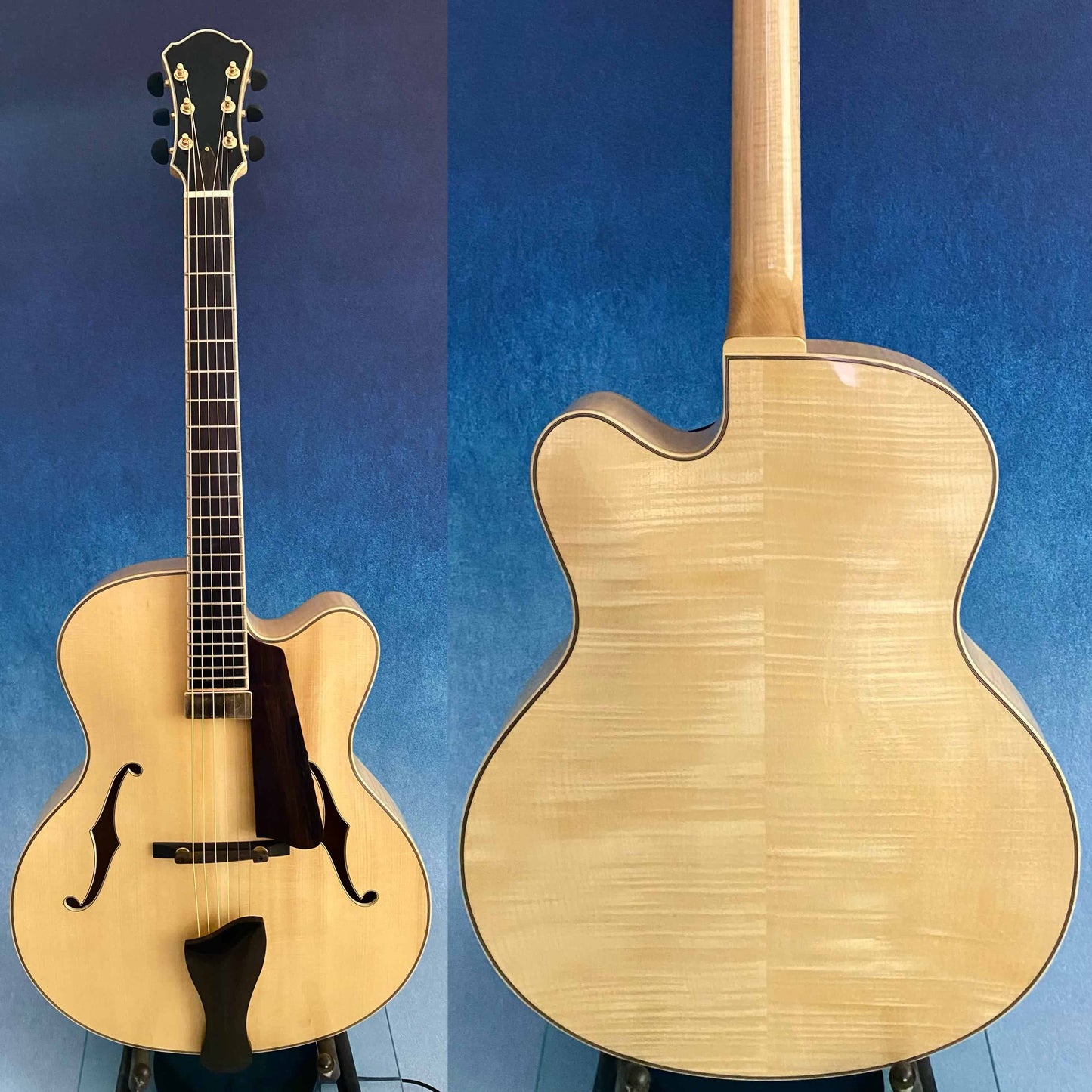 LANDTOM Customizable 2AFlamed Maple Luthier Handcrafted 18" Jazz Electric Guitar Nitro Lacquer Finish Hollow Body Spruce Top Ebony Fingerboard