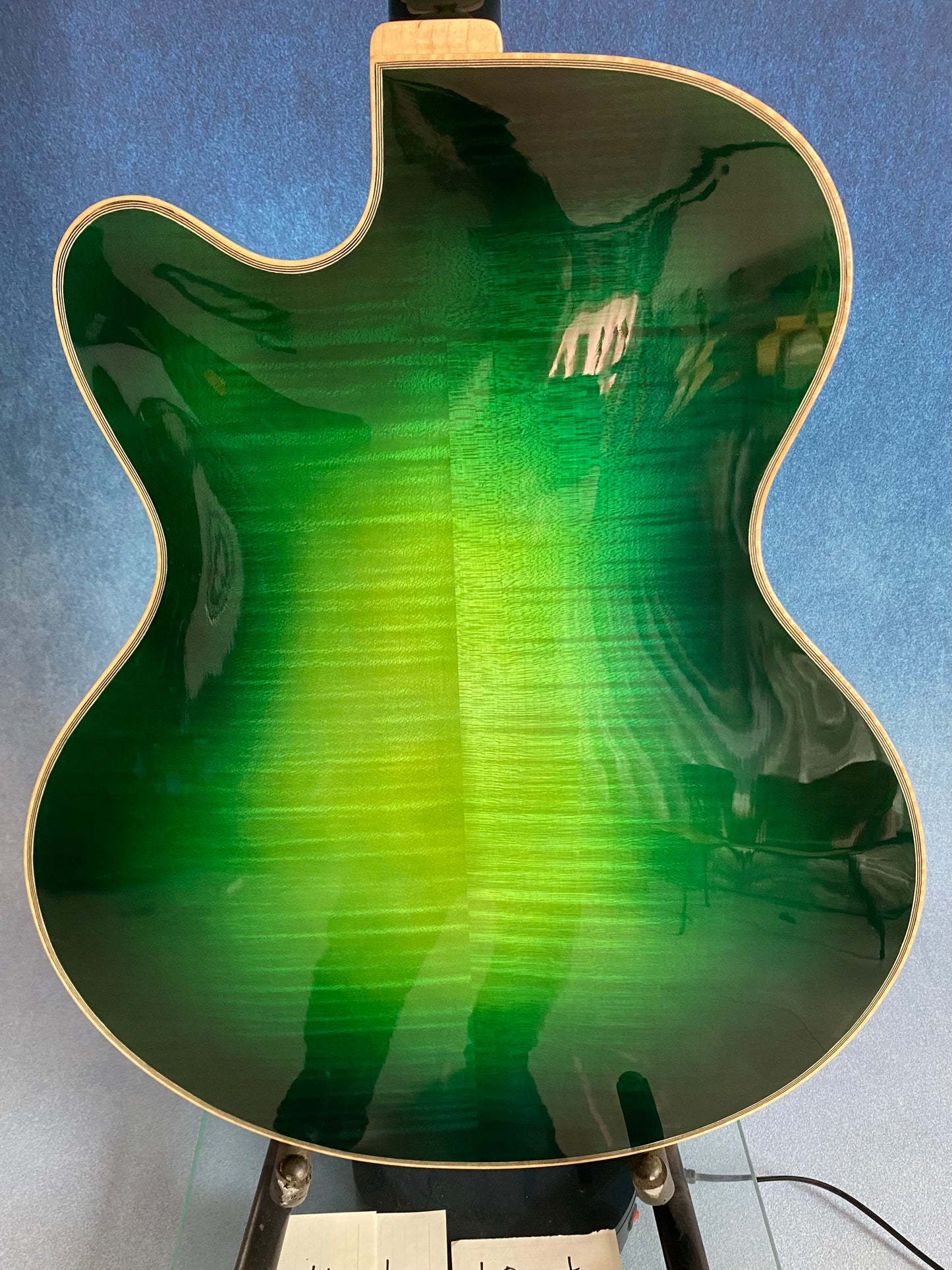 LANDTOM 19NYL Luthier Handcrafted 16" Jazz Hollow Body Electric Guitar Professional Flamed Maple Solid Wood Green Spruce Top/ Ebony