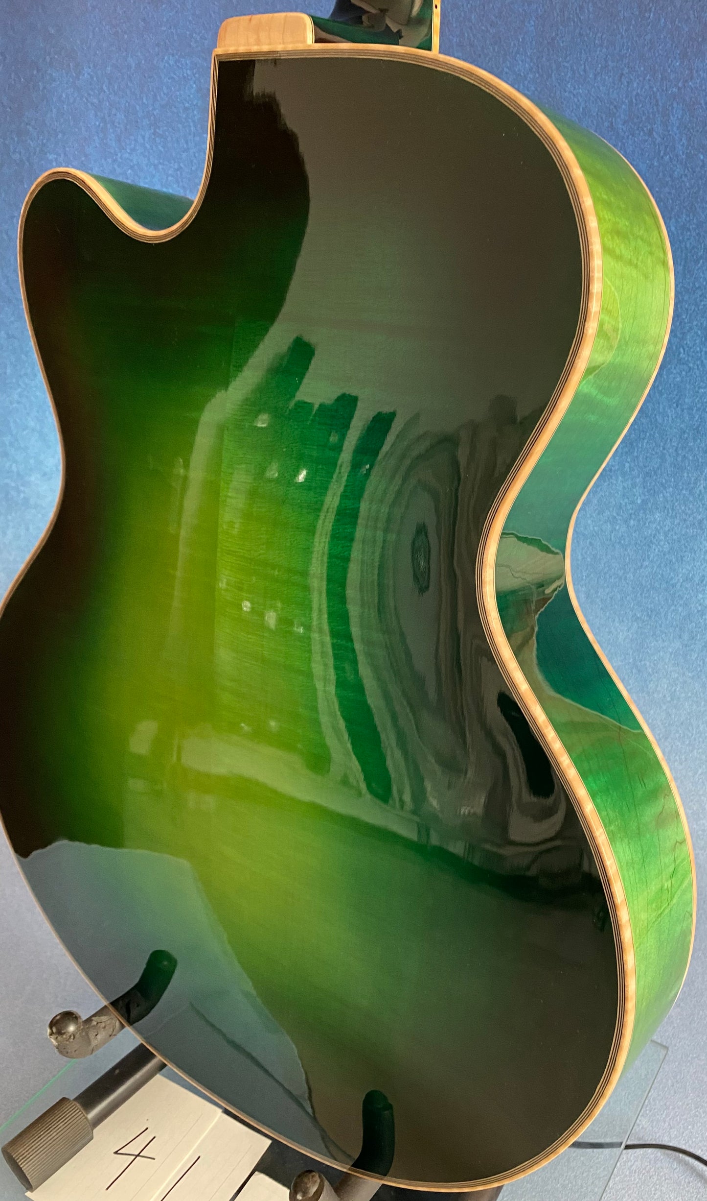 LANDTOM 19NYL Luthier Handcrafted 16" Jazz Hollow Body Electric Guitar Professional Flamed Maple Solid Wood Green Spruce Top/ Ebony