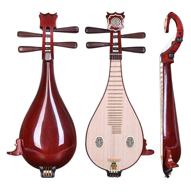 Dunhuang敦煌 651 Professional Liuqin Paulownia Soundboard, Dalbergia Rosewood Body & Aged Rosewood Six-Ridged Tuning Pegs, 4-String Chinese Mandolin for Performance & Examinations