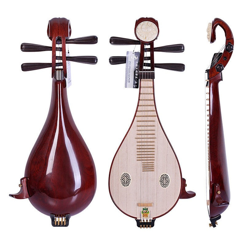 Dunhuang敦煌 651M Professional Liuqin Paulownia Soundboard, Dalbergia Rosewood Body & Aged Rosewood Six-Ridged Tuning Pegs, Peony Headstock, 4-String Chinese Mandolin for Performance & Examinations