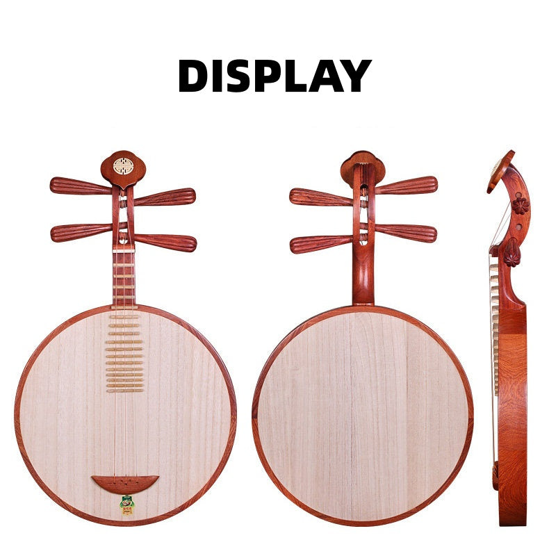 Dunhuang敦煌 637 Beginner Yueqin 3-String, 17-Fret with Paulownia Soundboard, Rosewood Body, Dalbergia Rosewood 8-Ridge Tuning Pegs & Ruyi Headstock