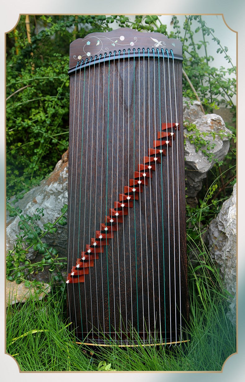 LANDTOM 88cm/34.6in Portable Travel Guzheng 21-String Beginner Guzheng with Paulownia Soundboard, Red Sandalwood Side Panels, Mother-of-Pearl Inlay & Steel-Core Nylon Strings, Small Guzheng, Mini Guzheng