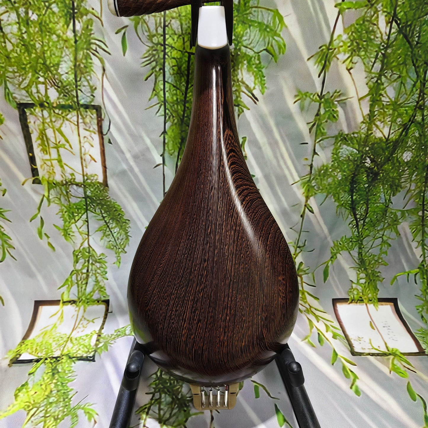 LANDTOM Selected Wenge Wood Liuqin Professional Performance & Examination Grade Chinese Mandolin with Paulownia Soundboard, Comma-Shaped Sound Holes & Peony Headstock, 4-String Traditional Chinese Instrument