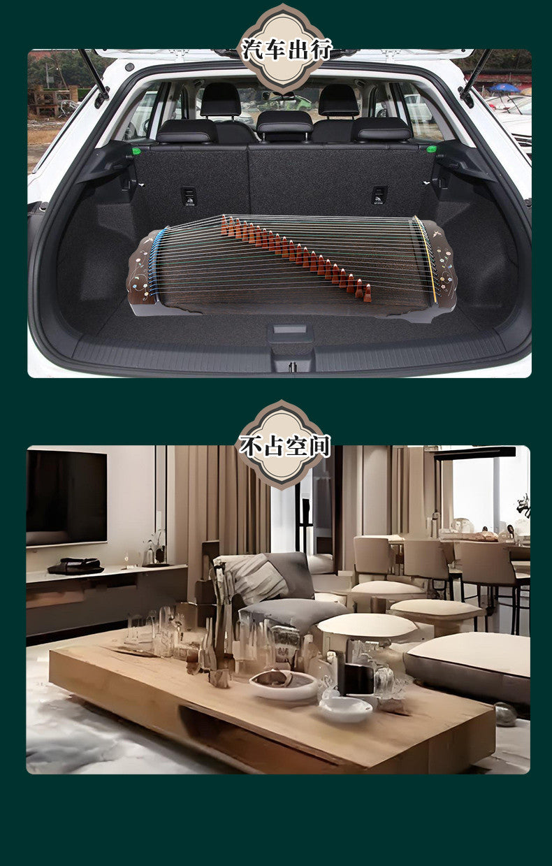 LANDTOM 88cm/34.6in Portable Travel Guzheng 21-String Beginner Guzheng with Paulownia Soundboard, Red Sandalwood Side Panels, Mother-of-Pearl Inlay & Steel-Core Nylon Strings, Small Guzheng, Mini Guzheng
